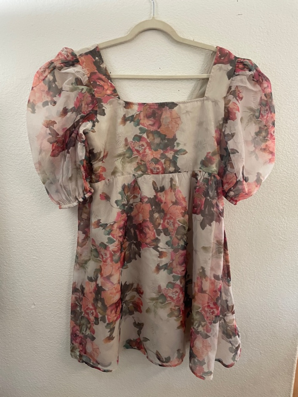 Floral Sheer floral dress in Cream baby doll coquette XL 19x35 - Picture 6 of 9